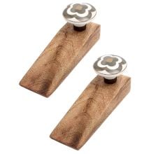 2 Pieces Golden Floral Ceramic Wooden Door Stopper
